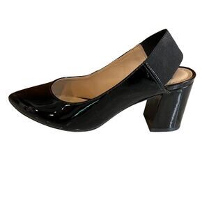 Johnston & Murphy Black Pointed Toe Patent Leather Slingback Heels